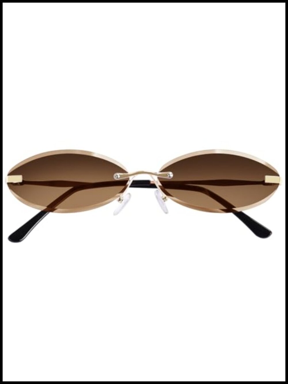 Rimless Oval Sunglasses with UV400 Protection Trendy Metal Frame - Picture 6 of 6